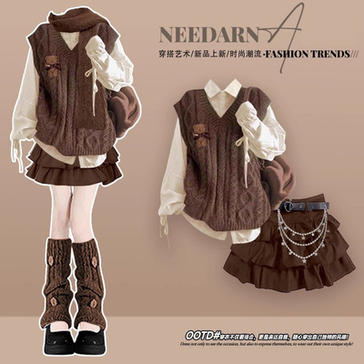 巨好看冬装套装韩系学院风连衣裙女美拉德一整套穿搭高级感毛衣裙