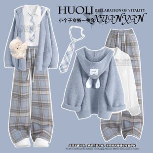 2025早秋新款女装蓝色宽松毛衣外套小个子多巴胺韩系穿搭针织开衫