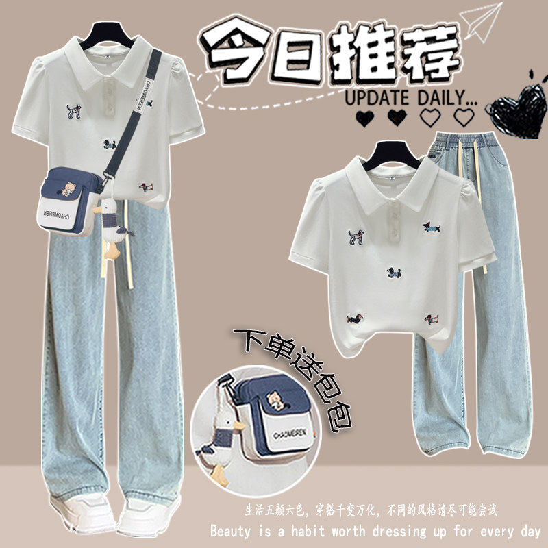 少女POLO领短袖t恤2026夏装新款青少年初中高中学生套装穿搭