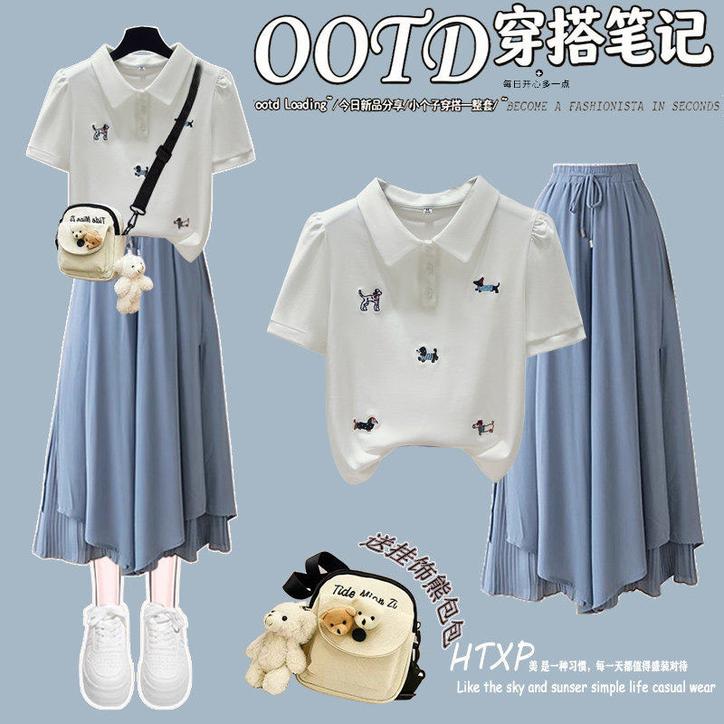 学院风夏季少女套装2026新款初高中学生Polo领短袖裙裤穿搭一整套