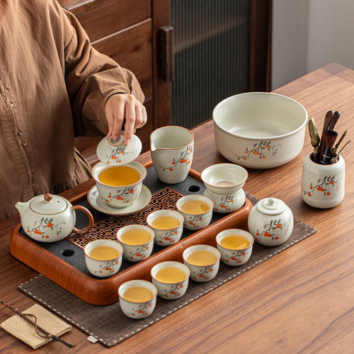中式高档汝窑开片可养事事如意功夫茶具套装中式陶瓷家用泡茶茶器