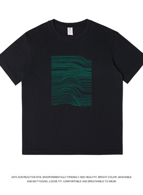 230g夏季新款国潮短袖T恤男针织纯棉线条印花女圆领时尚情侣体恤