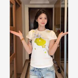 NSTNEW START发芽计划青苹果修身弹力圆领设计感夏季短袖上衣女