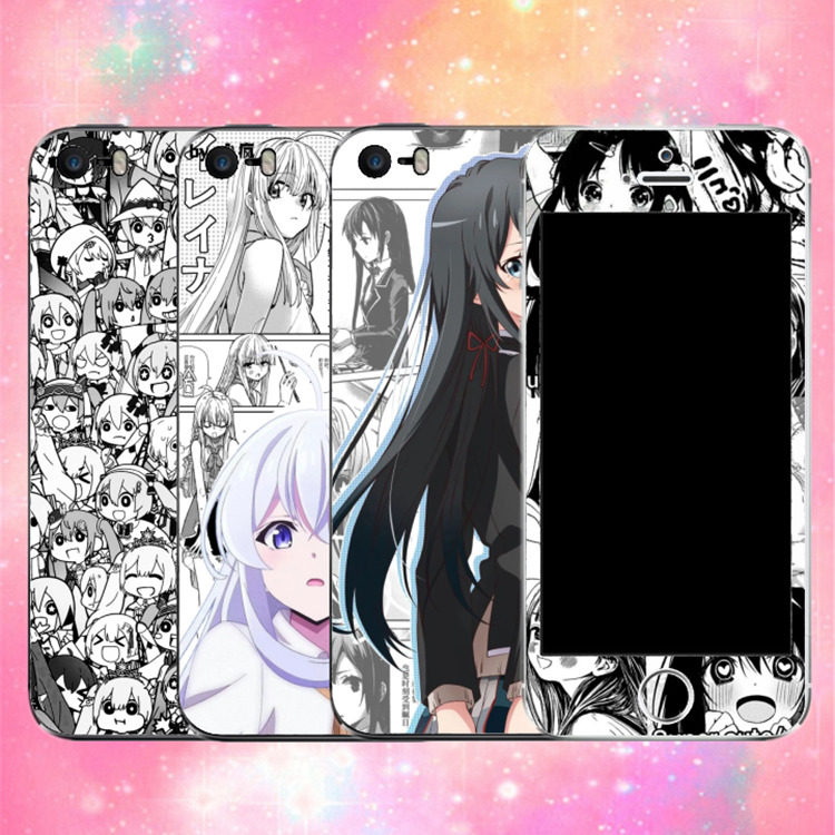 适用iPhone5s个性卡通美女前钢化膜彩膜定制苹果4s手机后壳背膜5代黑白改色膜se后包边贴纸4