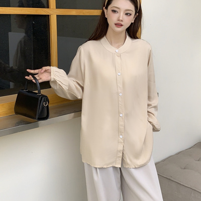 人造棉绸长袖宽松时尚可外穿衬衫防晒衬衣女夏薄款中老年妈妈
