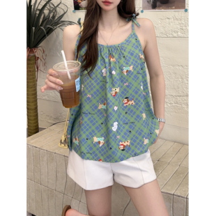 夏季女士棉绸人造棉休闲舒适背心宽松少女感女打底上衣吊带