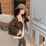 【图】咖色韩系麂皮绒皮毛一体外套6206P185控268配同款包包，女装皮草，依依服饰