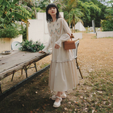 【大货】原创甜妹刺绣大花边翻领长款连衣裙2265P115控168，女装连衣裙，依依服饰