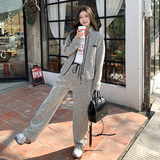 韩版盐系条纹运动套装女2025春秋新款显瘦卫衣外套直筒裤两件套装，女装套装/套裙，依依服饰