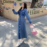 盐系韩版复古牛仔连衣裙女2025春秋新款高级感气质收腰显瘦A字裙，女装连衣裙，依依服饰