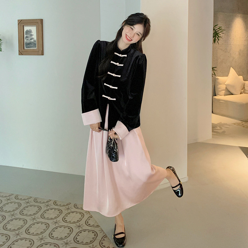新中式套装2025新款春秋女高级感盘扣中国风上衣国潮裙子两件套,女装套装/套裙,依依服饰