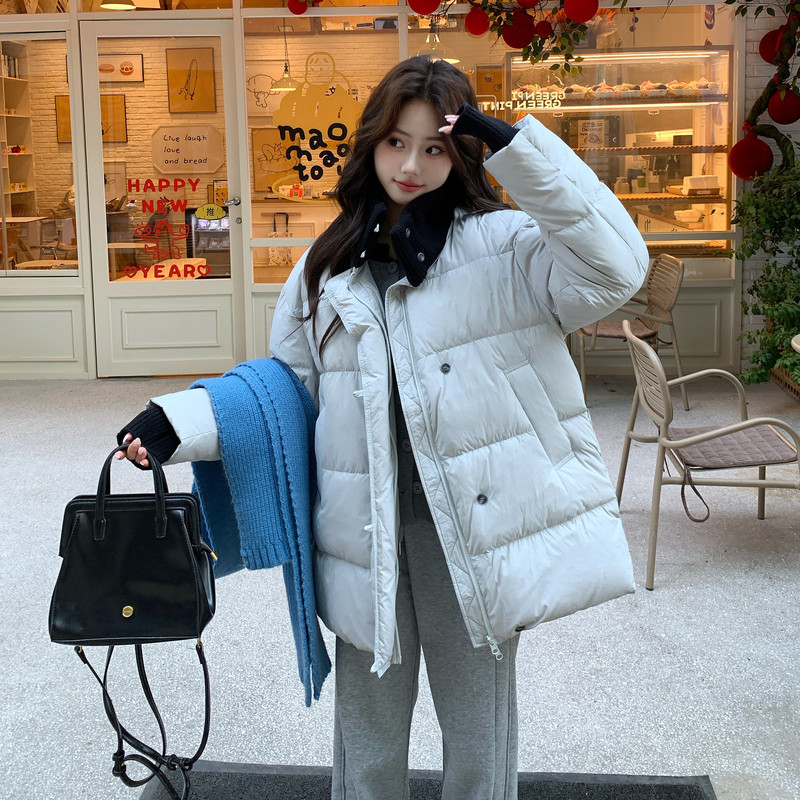 【新品现货】灰蓝色针织拼接羽绒服B001-M219-P295控428，女装羽绒服，依依服饰