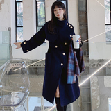 赫本风黑色呢子大衣女秋冬长款2023新款韩系夹棉毛呢外套加厚加棉，女装毛呢外套，依依服饰