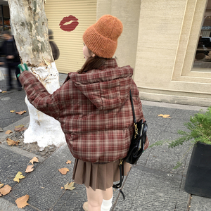 【现货】英伦风格子撞色连帽羽绒服 M226-P305控438图片