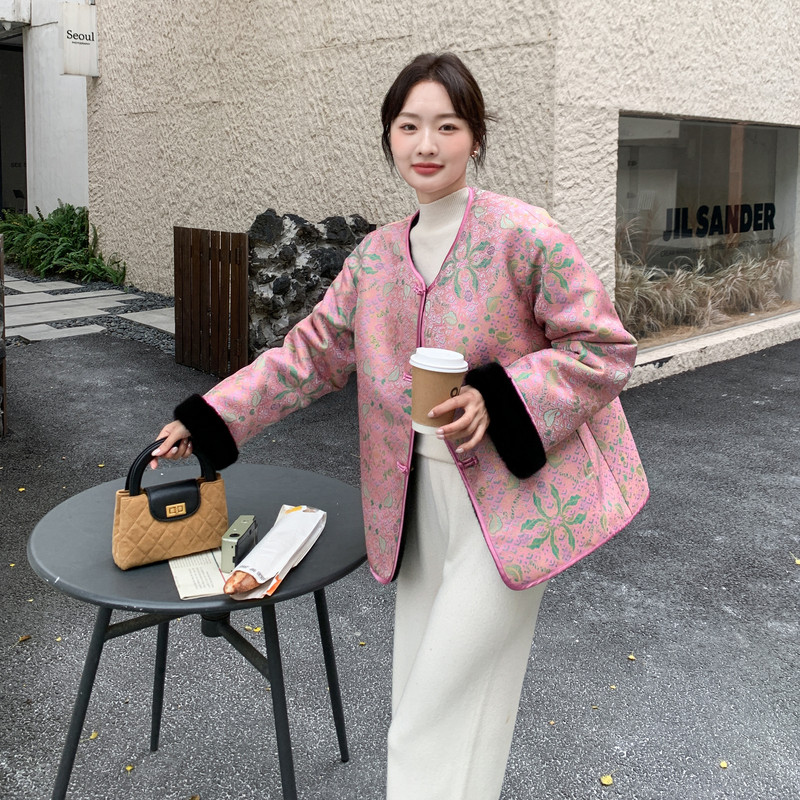 【现货】两面穿新中式盘扣织锦提花外套B001-M202-P285控428,女装皮草,依依服饰