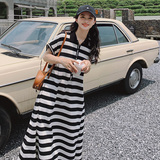 新品出货！慵懒小众露背条纹Polo领连衣长裙2261-P105控158，女装连衣裙，依依服饰