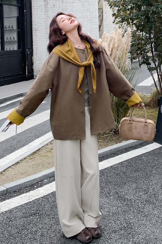 【现货】针织披肩圆领拼接风衣外套B001-8325-P160控238,女装风衣,依依服饰