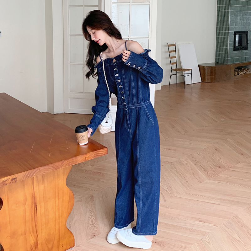 【新品】大货！高品质独特一字肩牛仔连体裤6062P150控218，女装连体裤，依依服饰