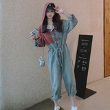 长袖牛仔连体裤女春秋季2025新款小个子设计感宽松休闲阔腿连衣裤，女装牛仔裤，依依服饰