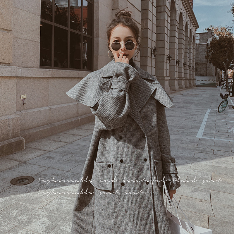 大款！高品质面料特色小斗篷可拆卸英伦风呢大衣1635-P175控258，女装毛呢外套，依依服饰