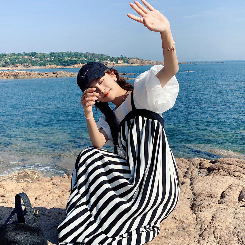 现货！设计感竖条拼接连衣裙2260-P105控158，女装连衣裙，依依服饰