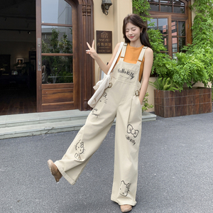 现货！韩版甜美减龄kitty印花宽松背带裤2C521-8729P145控238，女装连体裤，依依服饰