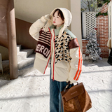 【新品现货】牛仔拼接针织条纹撞色羽绒服B001-M220-P320控458，女装羽绒服，依依服饰