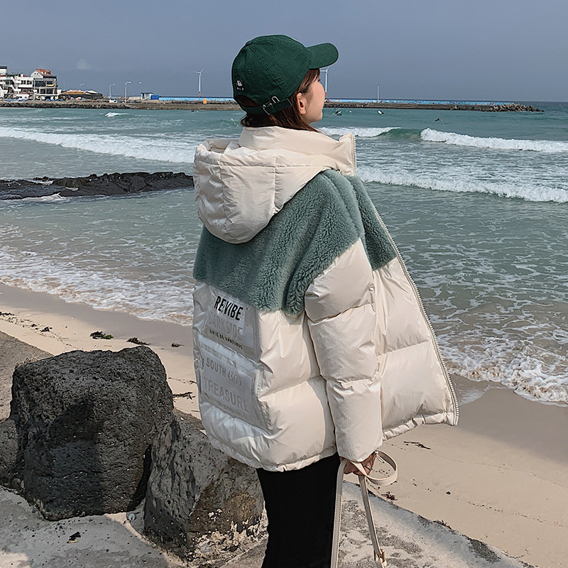 大货已出！羊羔毛拼接贴标炫彩棉服8518/1970/P165控238图片