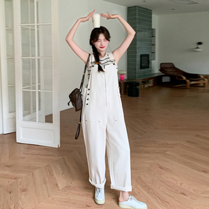 韩版时尚设计感工装背带裤女2025夏季新款法式宽松显瘦盐系阔腿裤图片