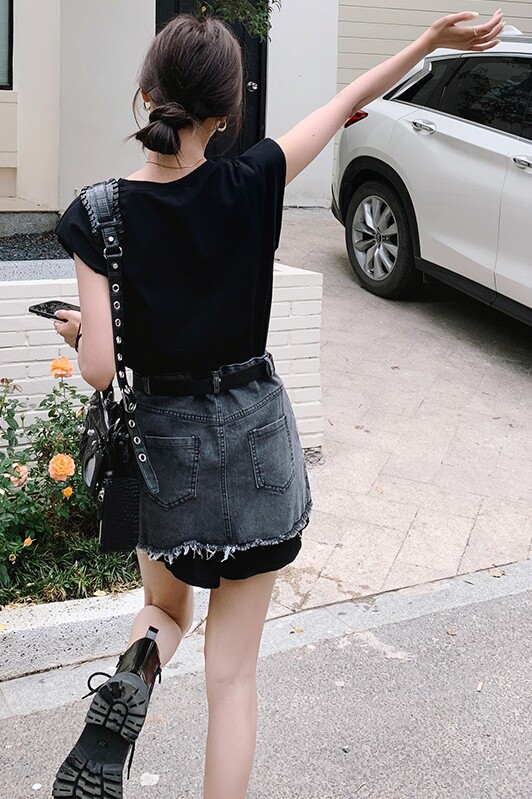 新品现货！坎肩T上衣+吊带背心+牛仔假两件短裙裤2360-P115控168,女装牛仔裤,依依服饰