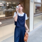 时尚洋气薄款牛仔马甲背心套装女夏季新款休闲显瘦t恤长裤三件套，女装套装/套裙，依依服饰