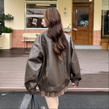 【现货】美拉德咖色复古机车皮衣外套B001-8610-P175控288，女装皮衣，依依服饰