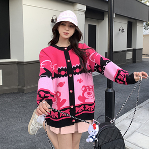 韩系多巴胺短款拼色针织开衫外套女春秋超火好看高级小众夹克上衣