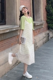 法式白色宽松蕾丝长裙女夏2025新款吊带连衣裙叠穿t恤裙两件套装，女装套装/套裙，依依服饰