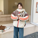 【新品现货】牛仔拼接针织条纹撞色羽绒服B001-M220-P320控458，女装羽绒服，依依服饰