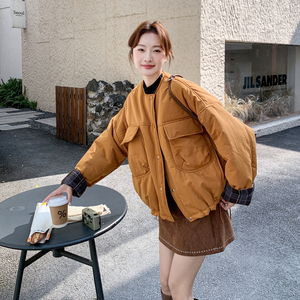 【现货】工装风格子撞色大口袋棉服外套 B001-M197-P175控258图片