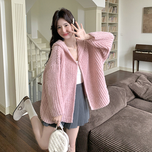 甜美减龄连帽针织衫外套女2025年春秋季新款韩系宽松休闲开衫上衣图片