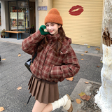 【现货】英伦风格子撞色连帽羽绒服M226-P305控438，女装羽绒服，依依服饰