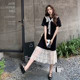 超好看蕾丝拼接连衣裙女2025夏季新款法式高级感宽松显瘦T恤长裙，商品下架区，依依服饰
