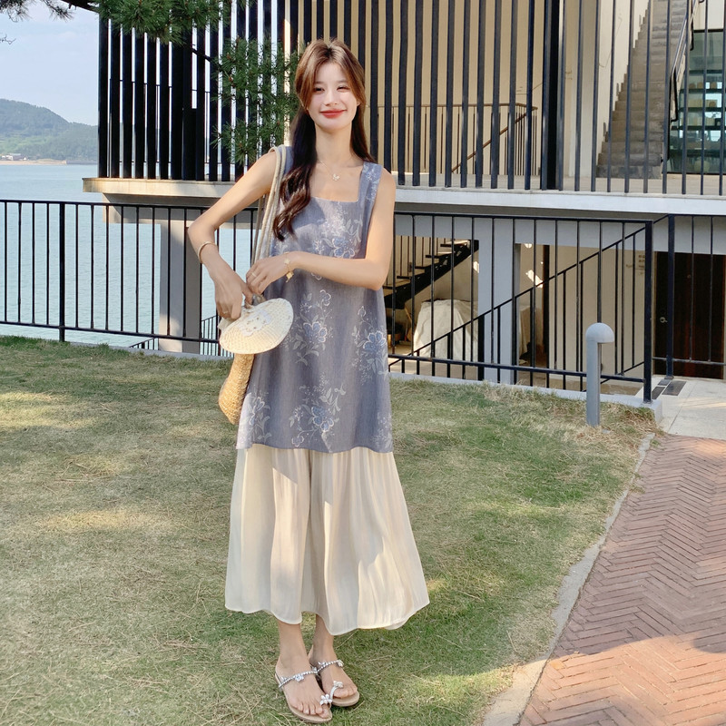 新品现货！设计感复古印花假两件拼接连衣裙8081-P145控218,女装连衣裙,依依服饰