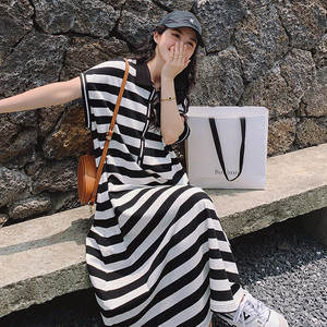 新款档口现货！慵懒小众露背条纹Polo领连衣长裙2261-P105控158,女装连衣裙,依依服饰