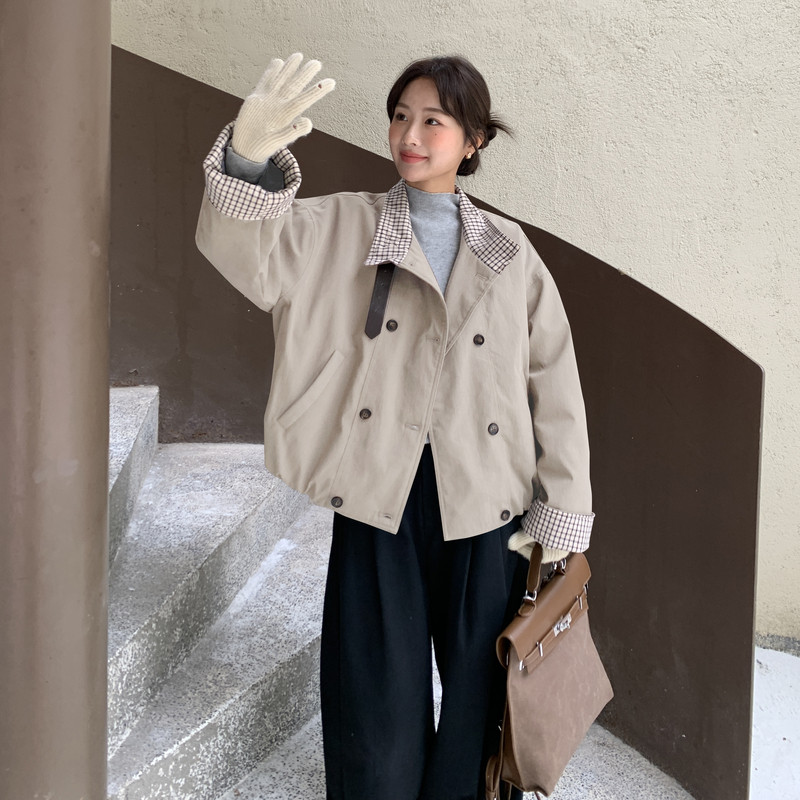 【现货】格子拼接工装派克90绒羽绒服B001-M201-P325控468,女装羽绒服,依依服饰