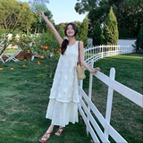 超好看刺绣拼接连衣裙女2025夏季新款韩系高级感显瘦A字背心裙子，女装连衣裙，依依服饰