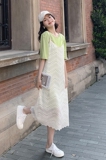 法式白色宽松蕾丝长裙女夏2025新款吊带连衣裙叠穿t恤裙两件套装，女装套装/套裙，依依服饰