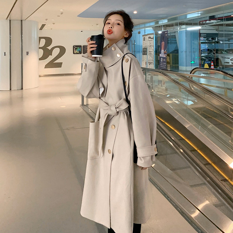 赫本风黑色呢子大衣女秋冬长款2023新款韩系夹棉毛呢外套加厚加棉，女装毛呢外套，依依服饰