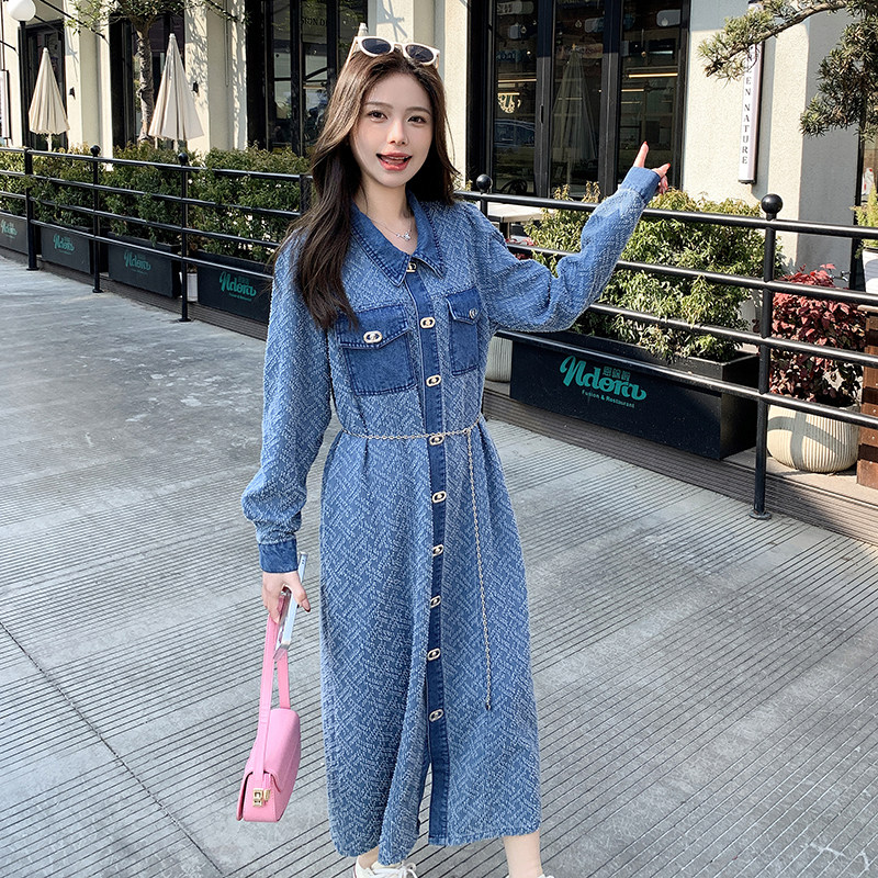 盐系韩版复古牛仔连衣裙女2025春秋新款高级感气质收腰显瘦A字裙,女装连衣裙,依依服饰
