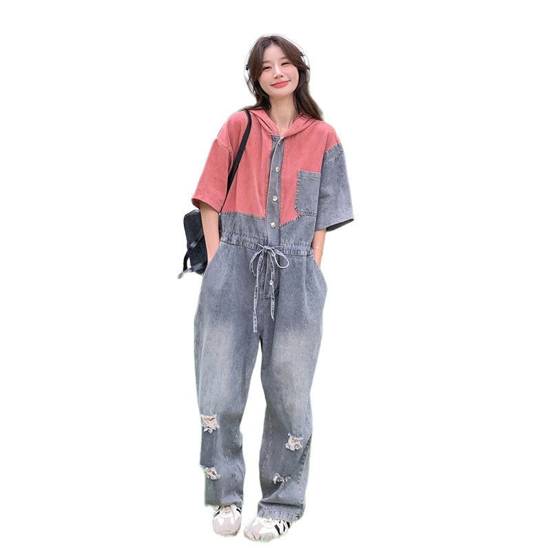 【图】大货！短袖款牛仔拼接连体裤6026-P135控188,女装连体裤,依依服饰