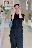 图现货！字母拼色设计垂感气质连体裤806-P115控168，女装休闲裤，依依服饰