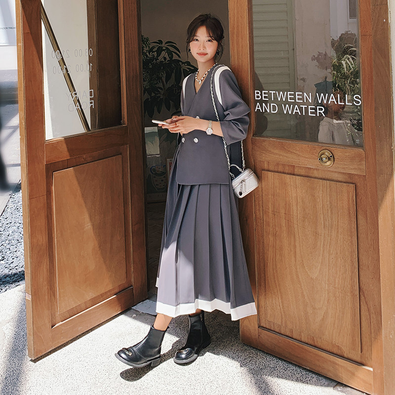 现货充足！拼色褶皱连衣裙2266-P125控178,女装连衣裙,依依服饰