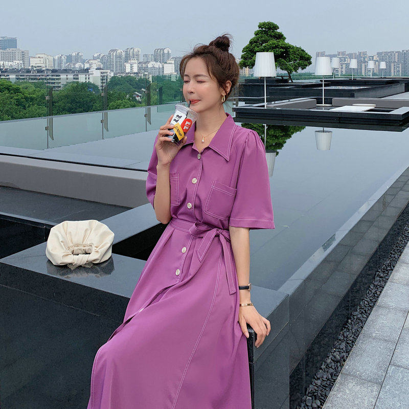 大货秒发！两色明线连衣裙0606-P95控148，女装连衣裙，依依服饰